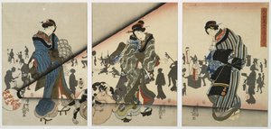 Night Scene with Girls, Animals and Lanterns, mid 19th century by Utagawa Kunisada